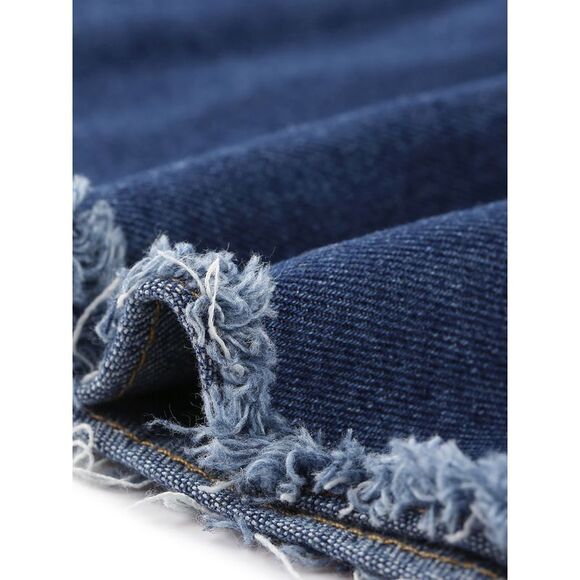 Plus Size Jean Skirt Distressed Racerback Suspender Denim Overall Dress Blue - Picture 5 of 6